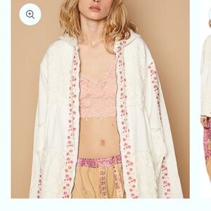 POL Hooded Lace Floral Embroidered Patchwork Oversized Bohemian Zip Jacket
